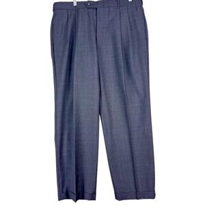 Jos‎ A Bank Pants Mens 36R Gray Wool Pleated Dress Slacks Check Pattern 36x30